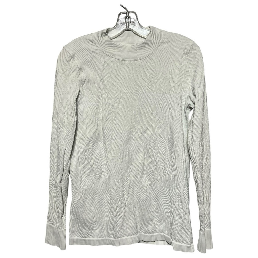 Spanx Mock Neck Long Sleeve Top White Wave Texture Breathable Workout Activewear